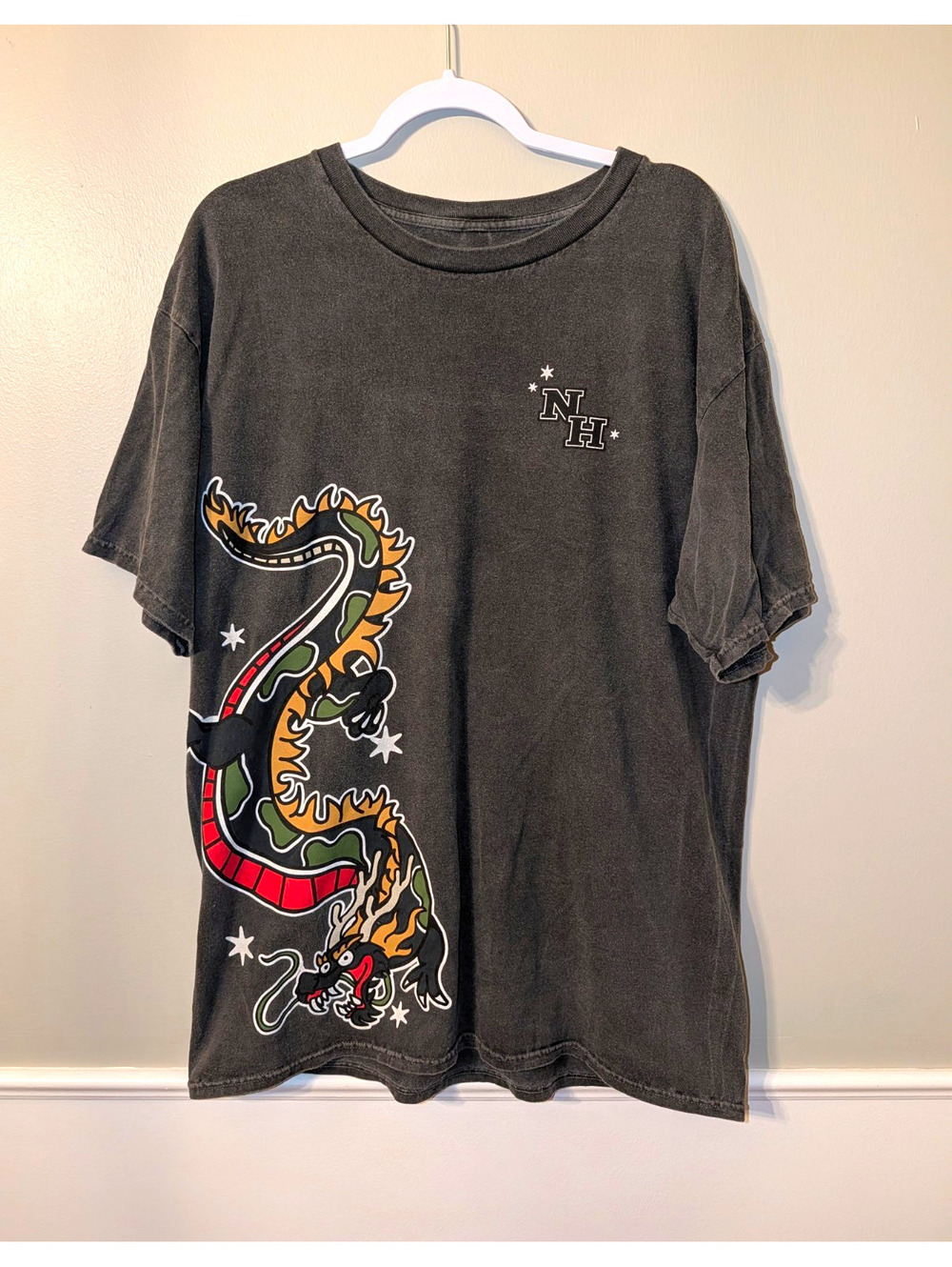 Ninth Hall Men's Gray Dragon Graphic Print Crew Neck Short Sleeve T-Shirt XL